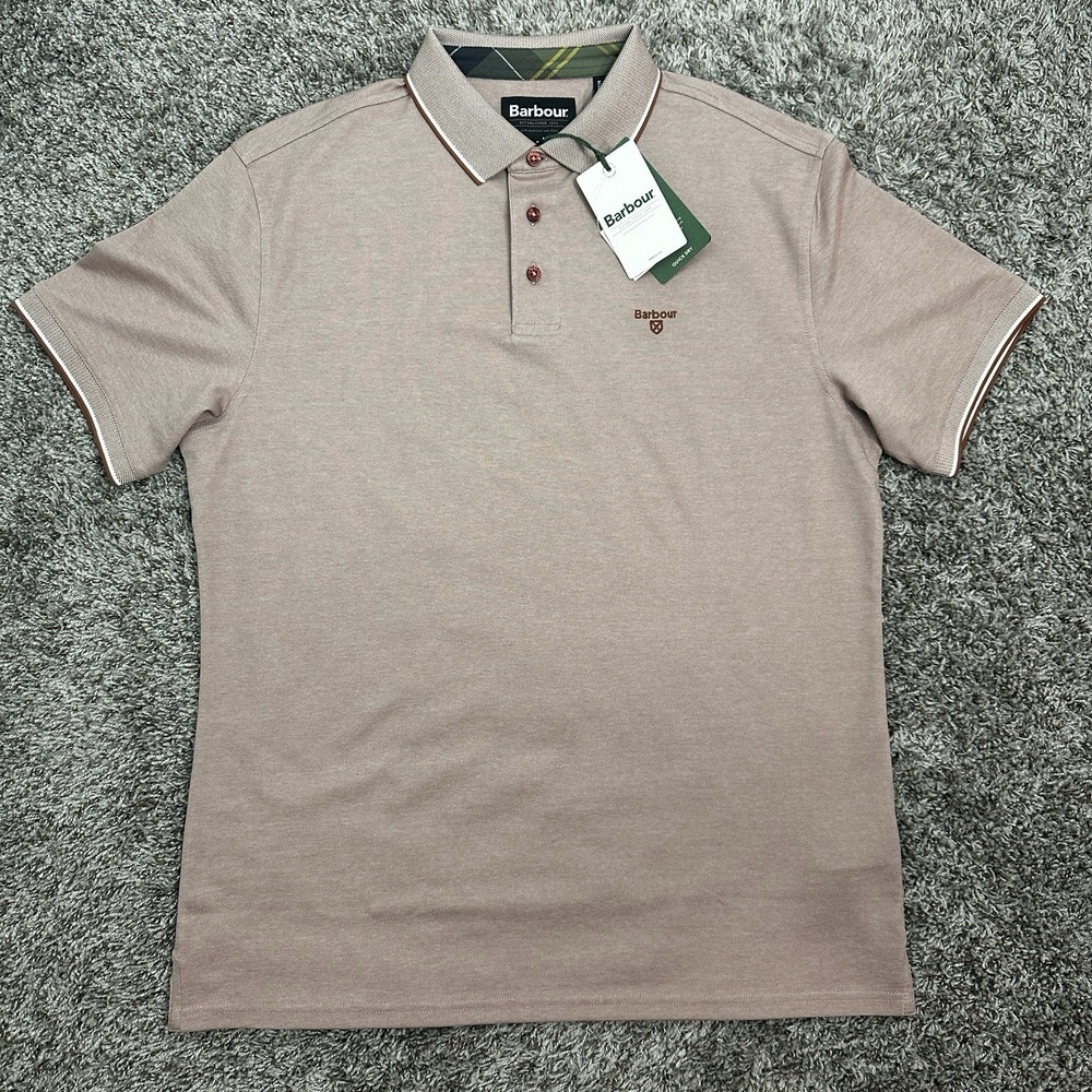 BARBOUR Polo Pique Shirt Mens Large Performance Heydon Dark Rust Logo NWT